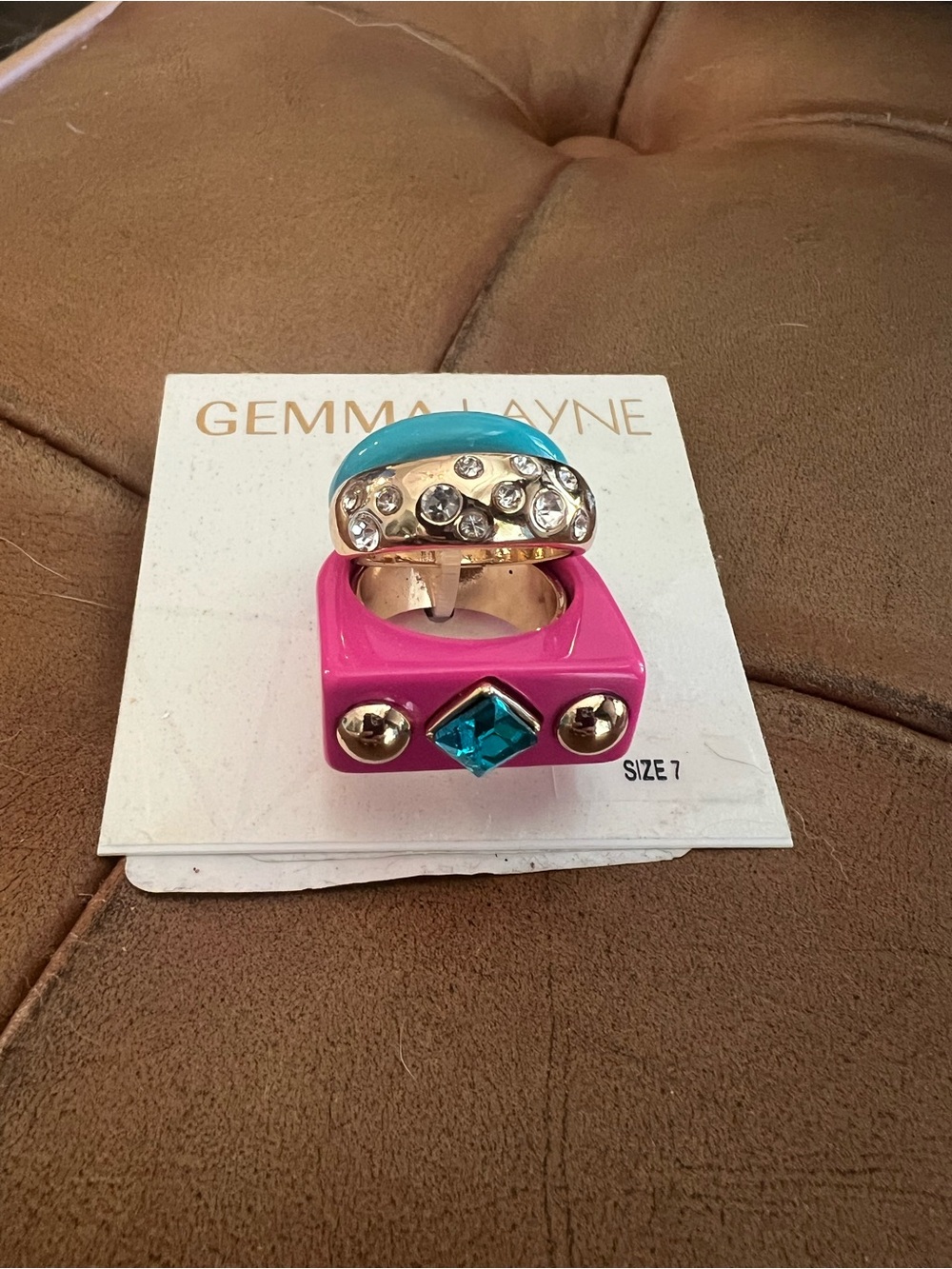 Gemma Layne Pink & Turquoise Statement Ring Set - Size 7 NEW